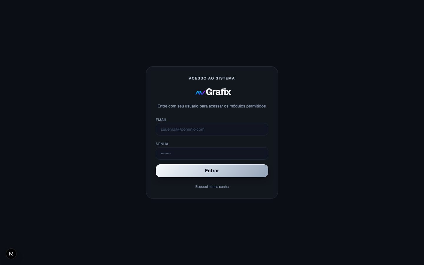 Tela de login do mvGrafix