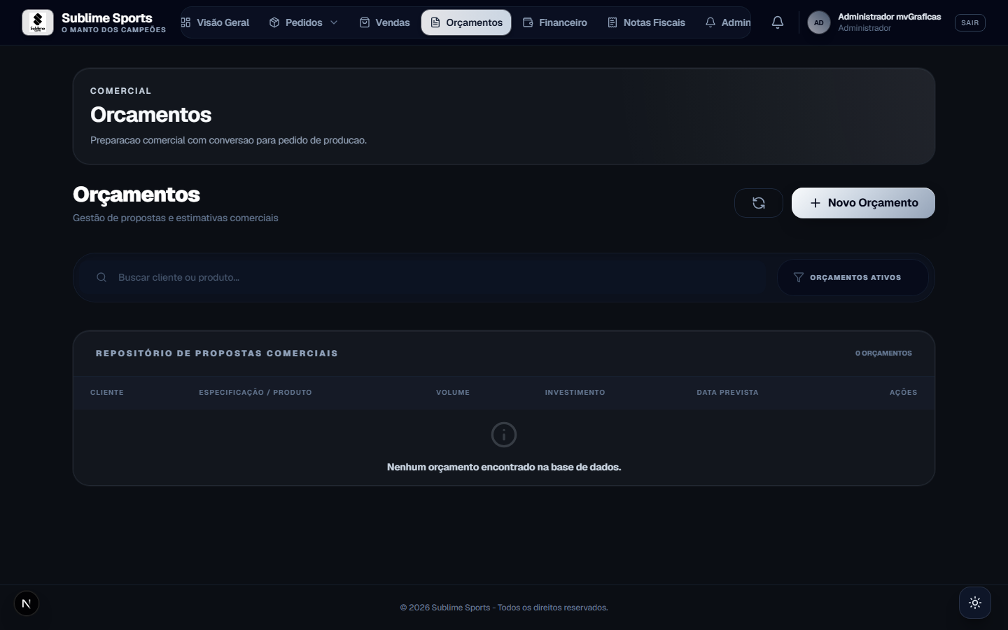 Módulo de orçamentos do mvGrafix