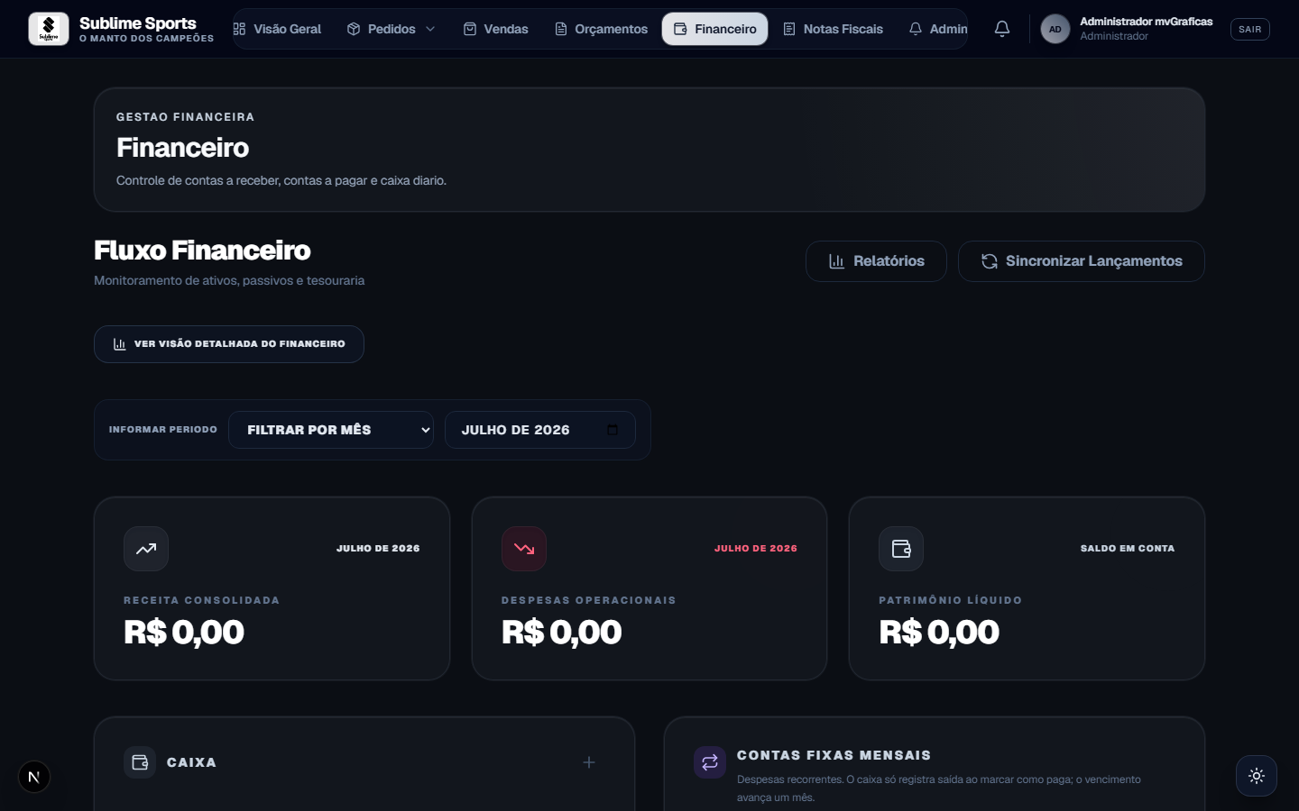 Módulo financeiro do mvGrafix